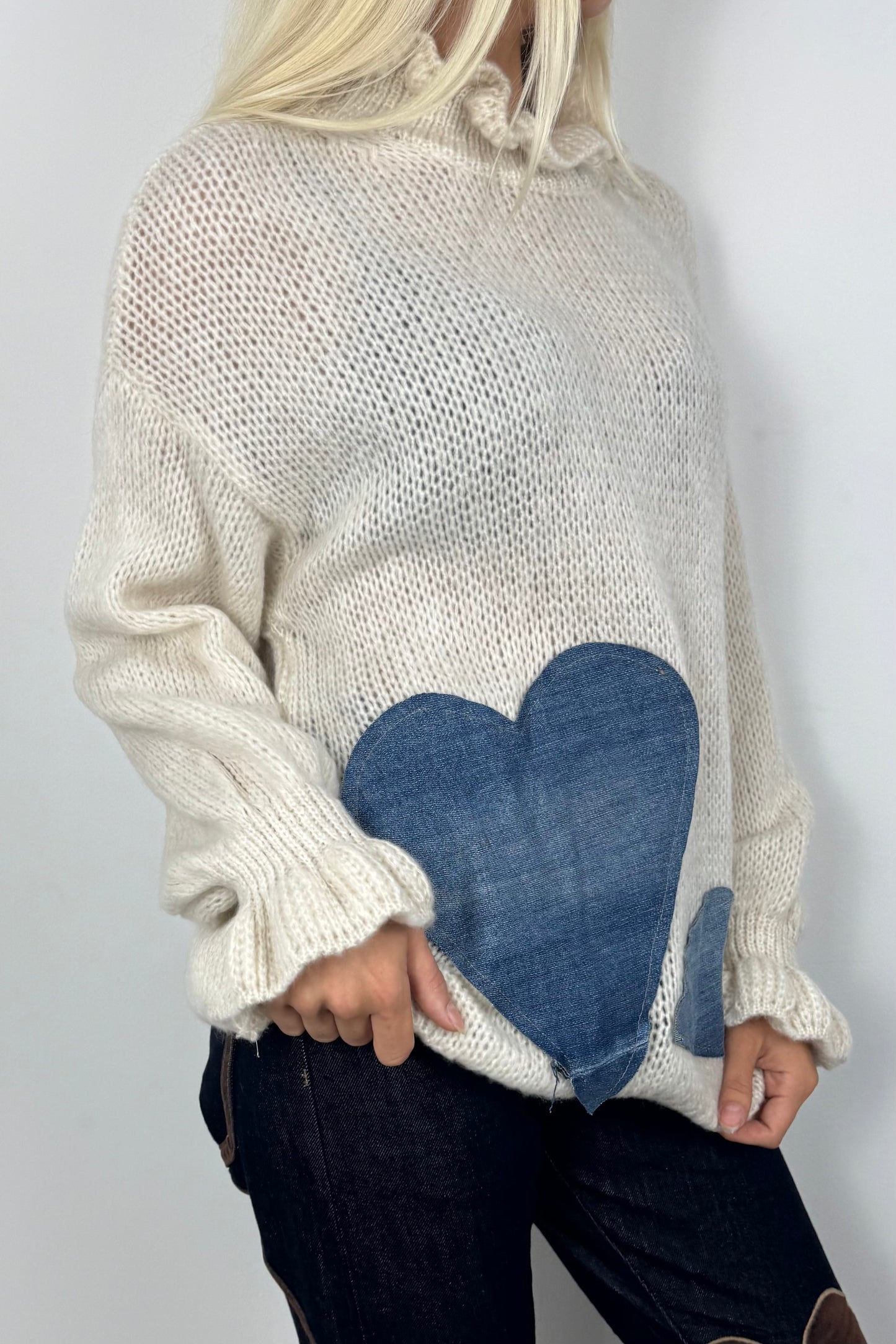 Strickpullover mit Herzmotiv –Beige