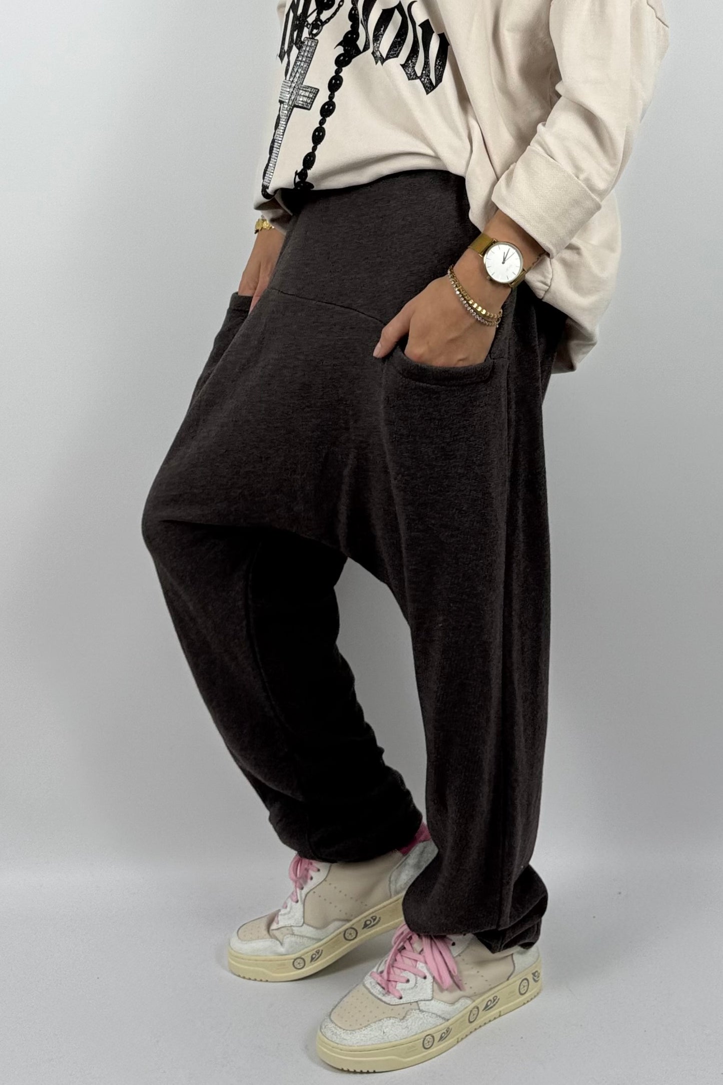 Lässige Baggy-Hose mit Taschen – Schoko