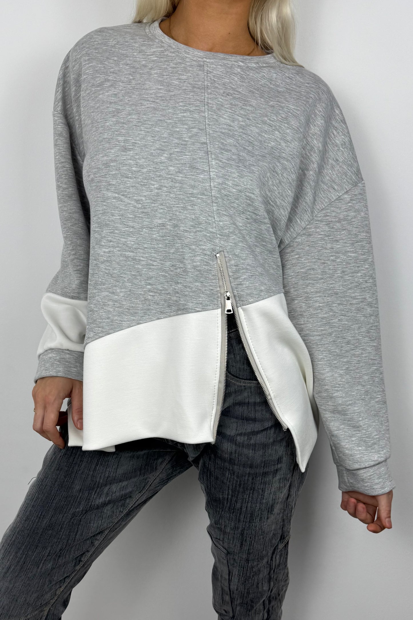 Casual Shirt mit Reißverschluss-Detail – Grau