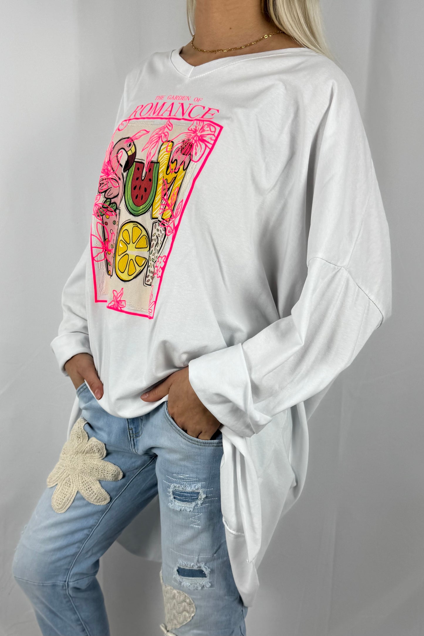 Damen Oversize Shirt „Summer Romance“ mit Print-Neon Pink