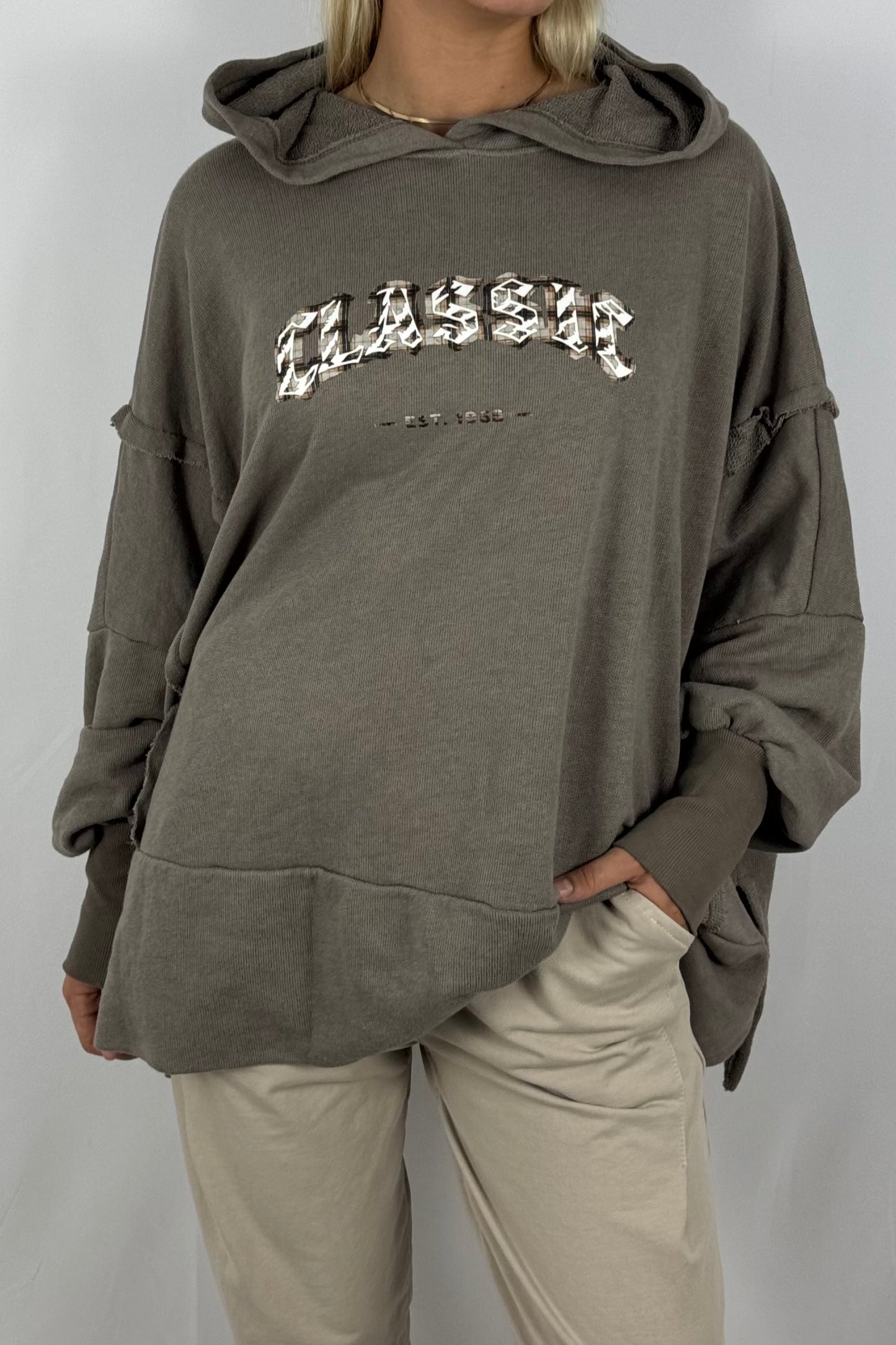 Damen Oversize Hoodie – Classic Print-Mud
