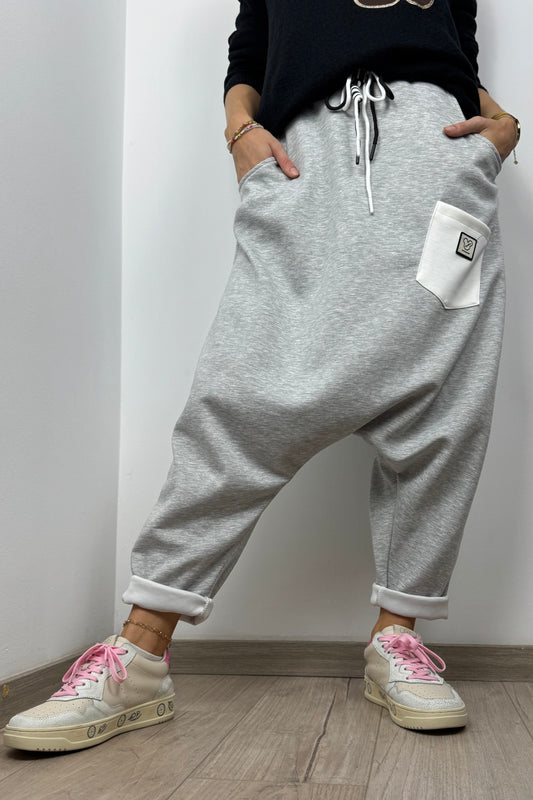 Casual Harem-Hose mit Kontrasttasche – Light grey