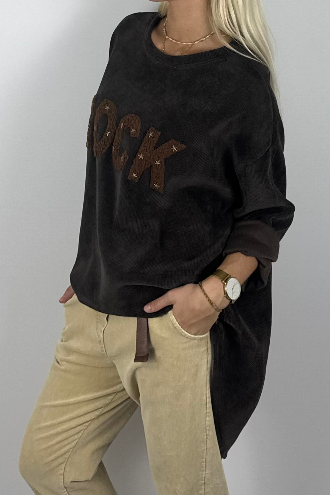 Damen Oversize Sweatshirt „ROCK“ –Schoko