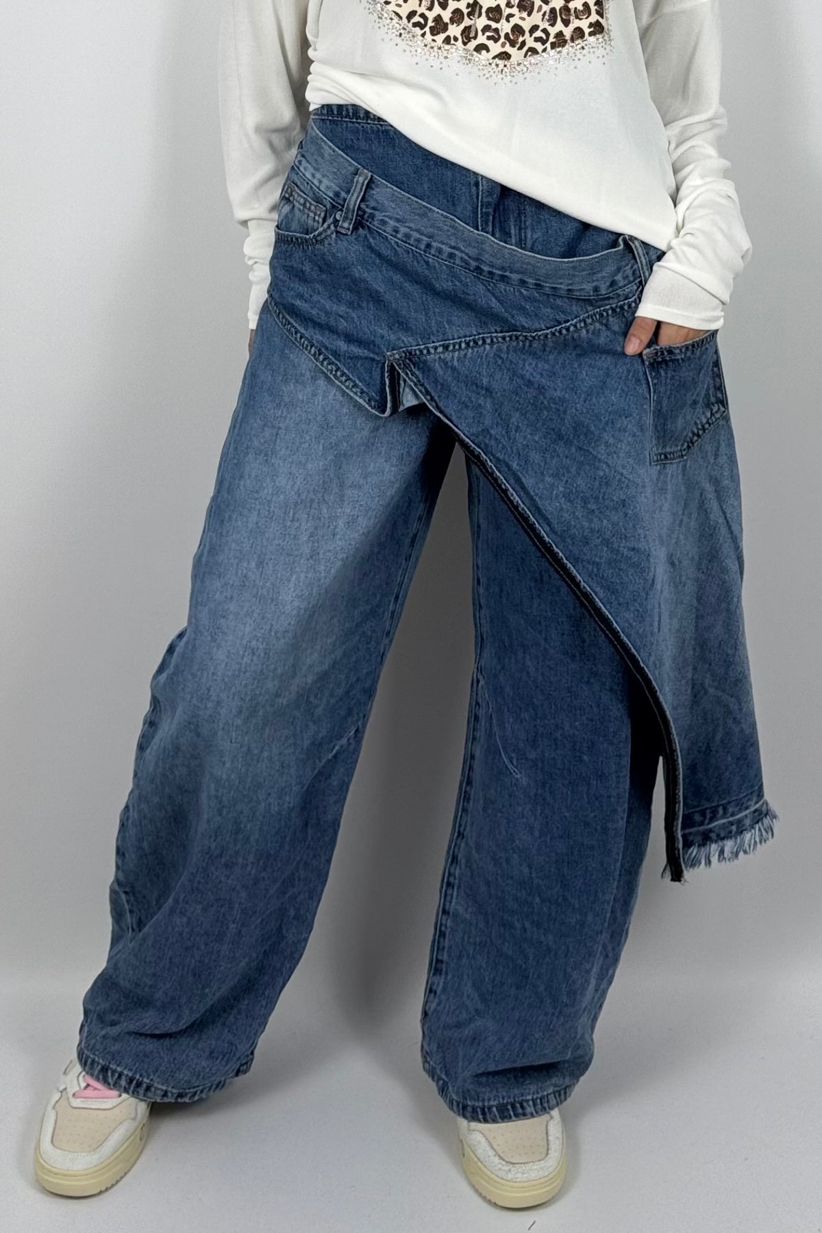 Damen Baggy Jeans mit Wickel-Detail