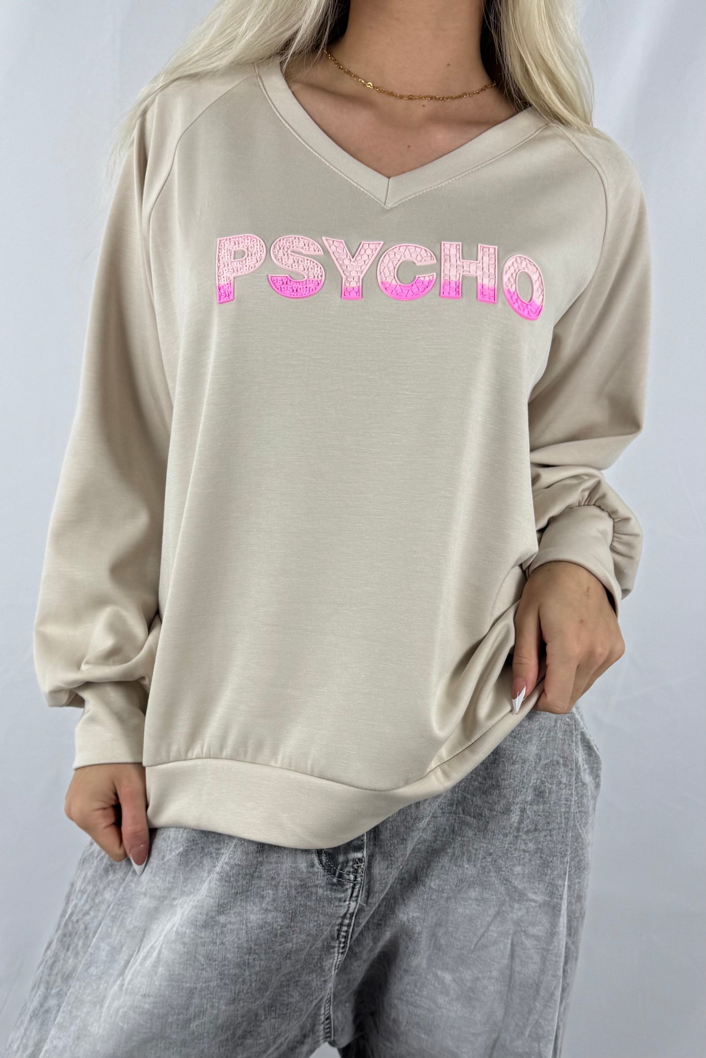 Oversize Sweatshirt mit Statement-Print –Beige