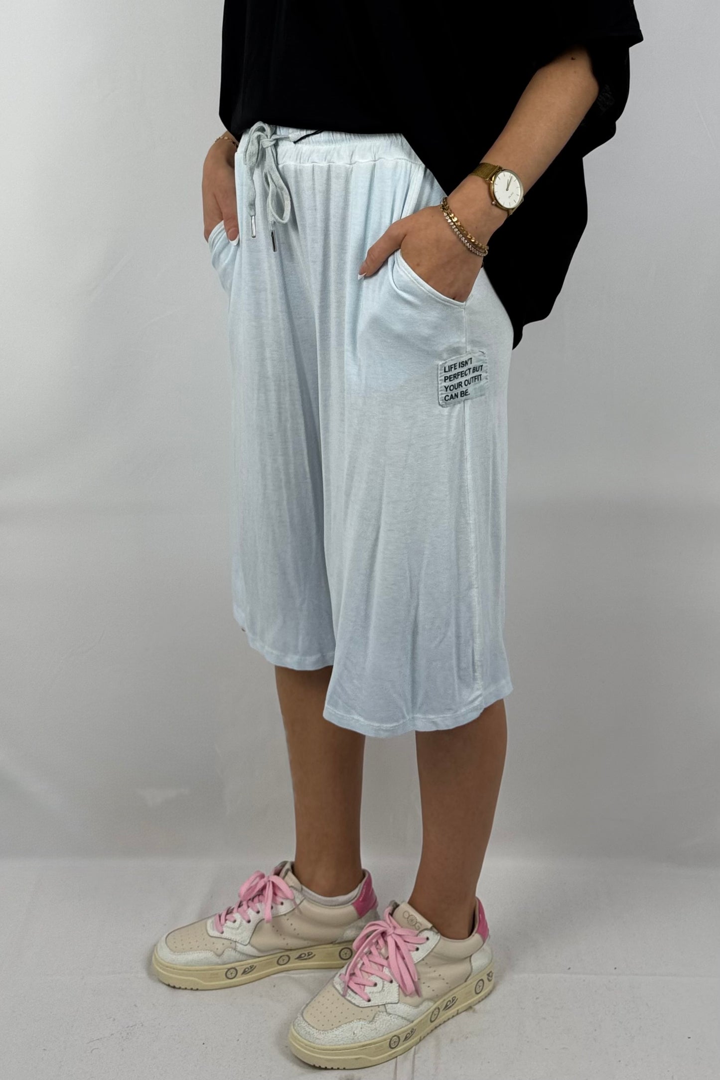 Jersey-Shorts mit Statement-Tasche-Hellblau