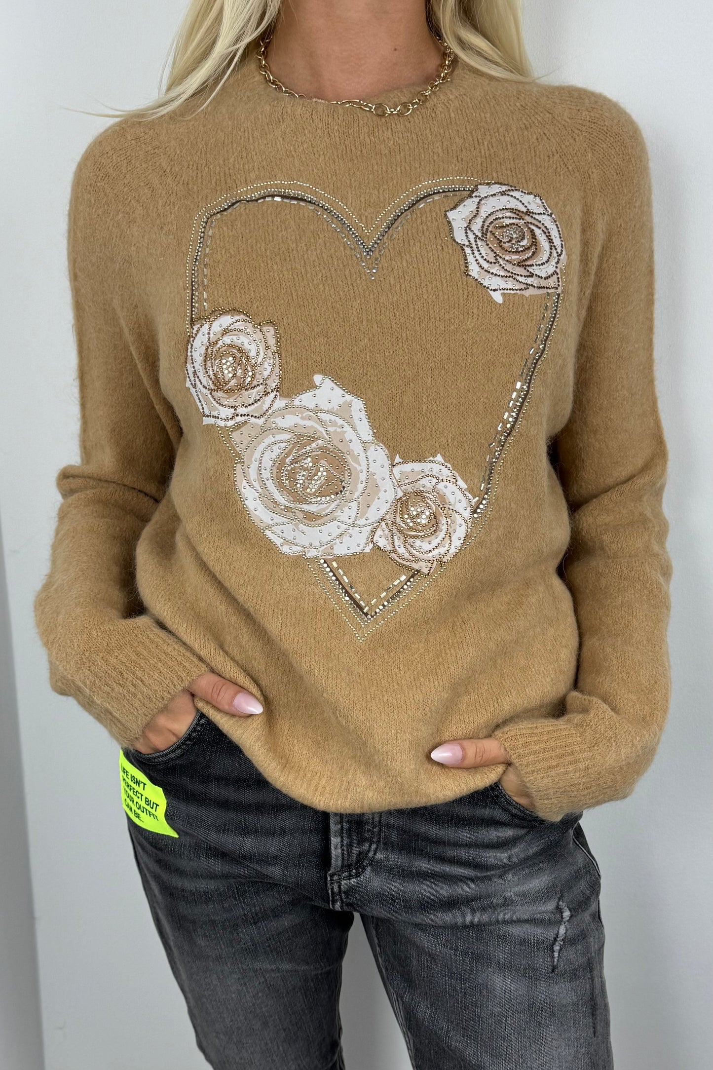 Pullover mit Herz- und Rosen-Design-Cammel