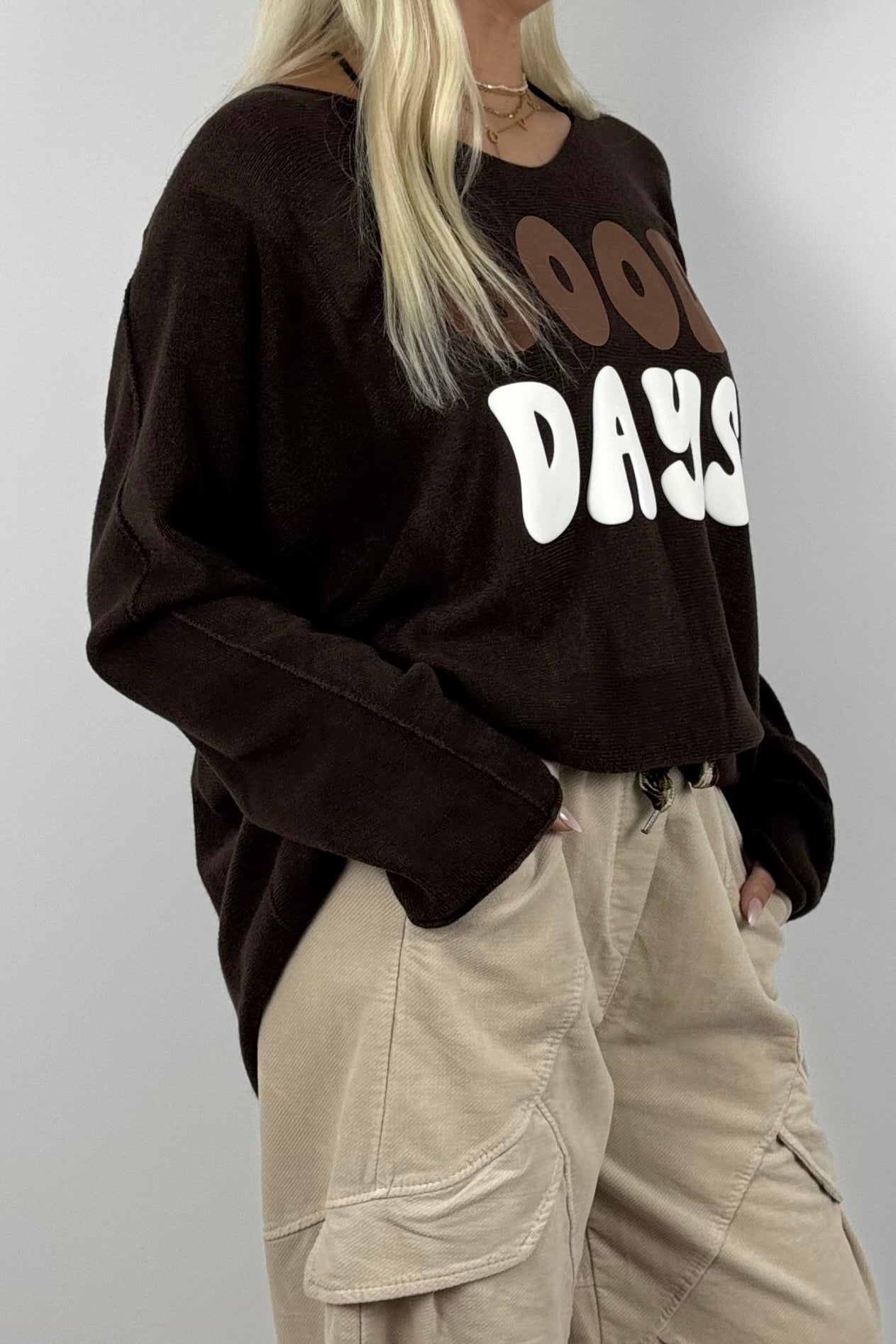 GOOD DAYS Shirt / Feinstrick-Pullover-Schoko
