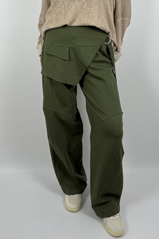 Lässige Hose mit Wickel-Detail & Schnalle-Khaki