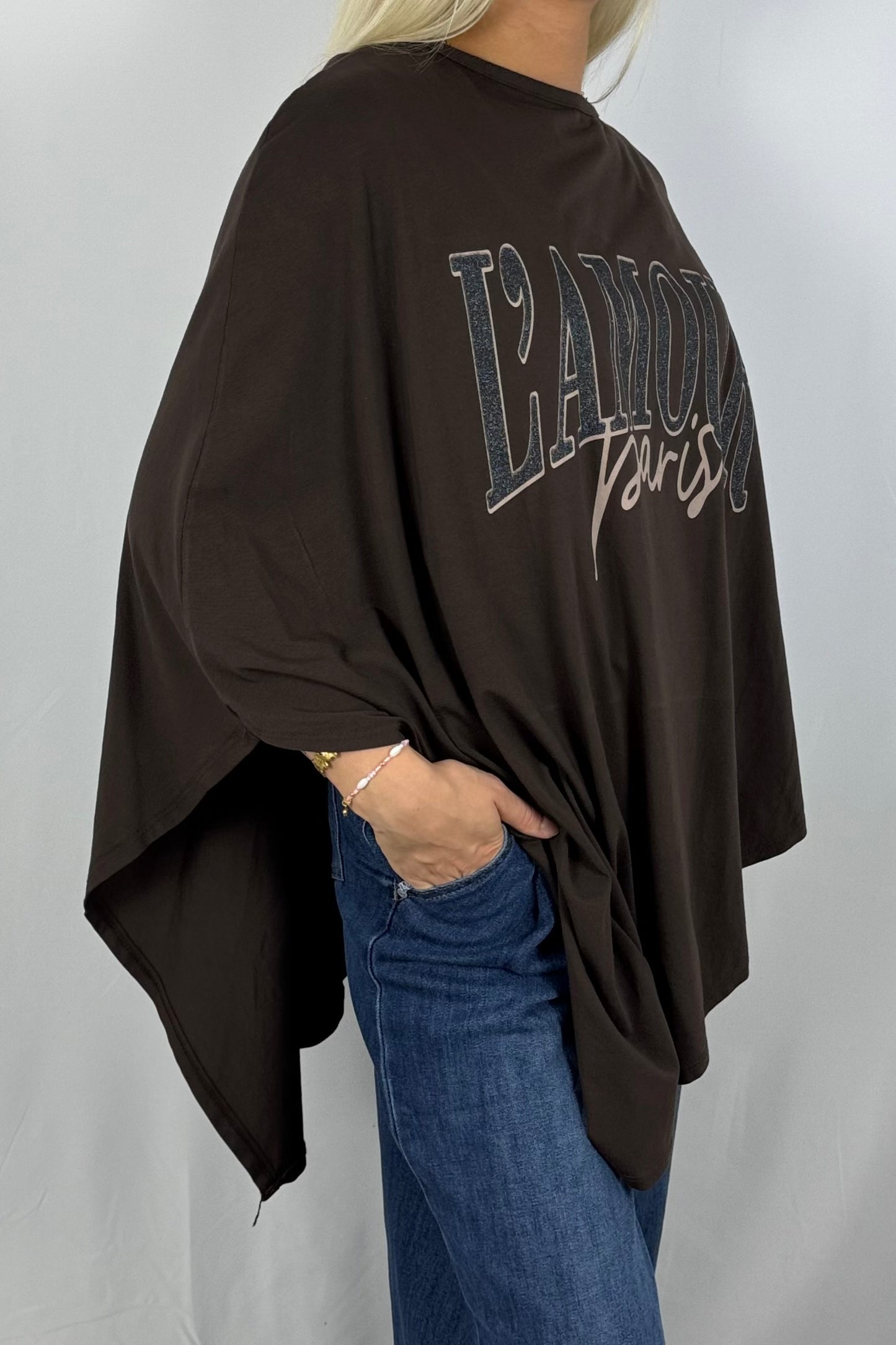 Damen Oversize Shirt „L’AMOUR Paris“-Schoko