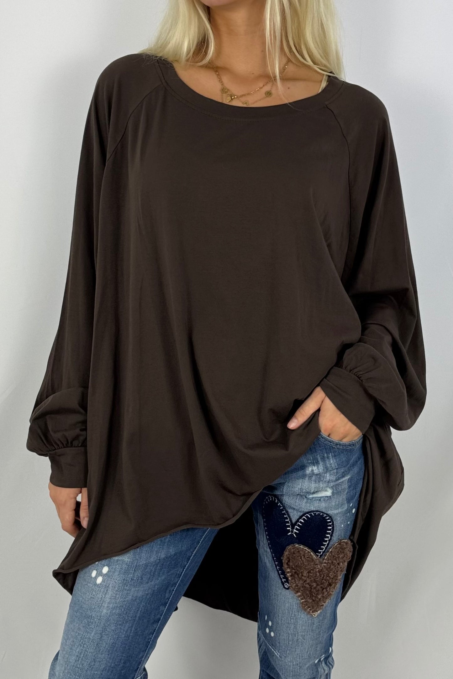 Oversize Longshirt „Wild at Heart“-Schoko