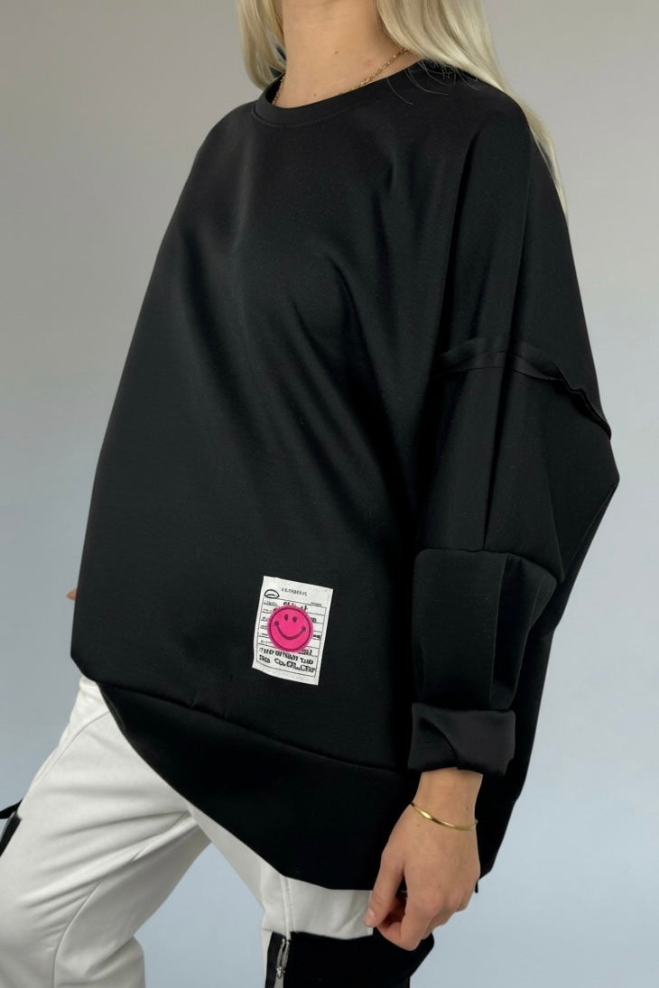 Oversize Sweatshirt mit Patch-Detail-Schwarz