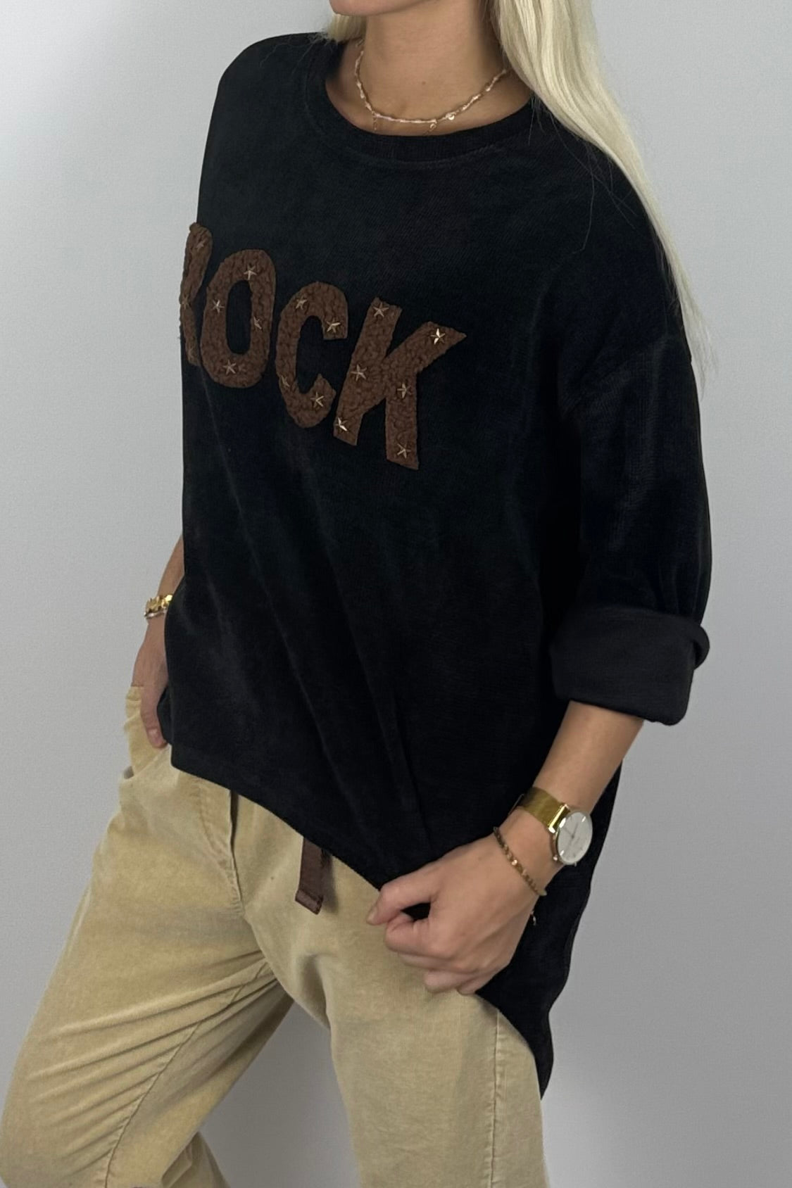 Damen Oversize Sweatshirt „ROCK“ –Schwarz