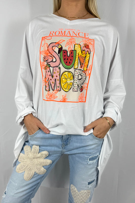 Damen Oversize Shirt „Summer Romance“ mit Print-Neon Orange