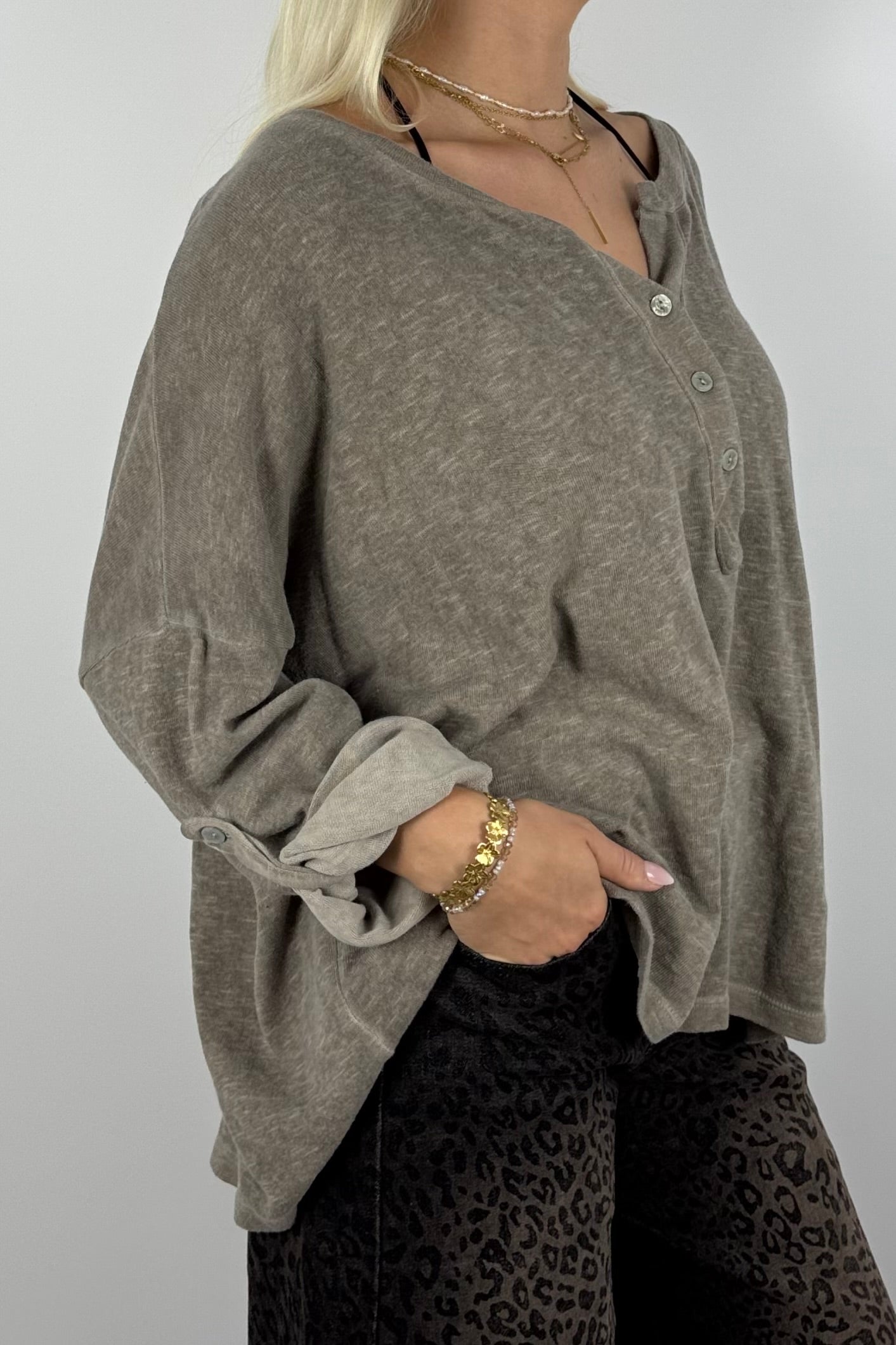 Oversize Shirt mit Knopfleiste-Mud