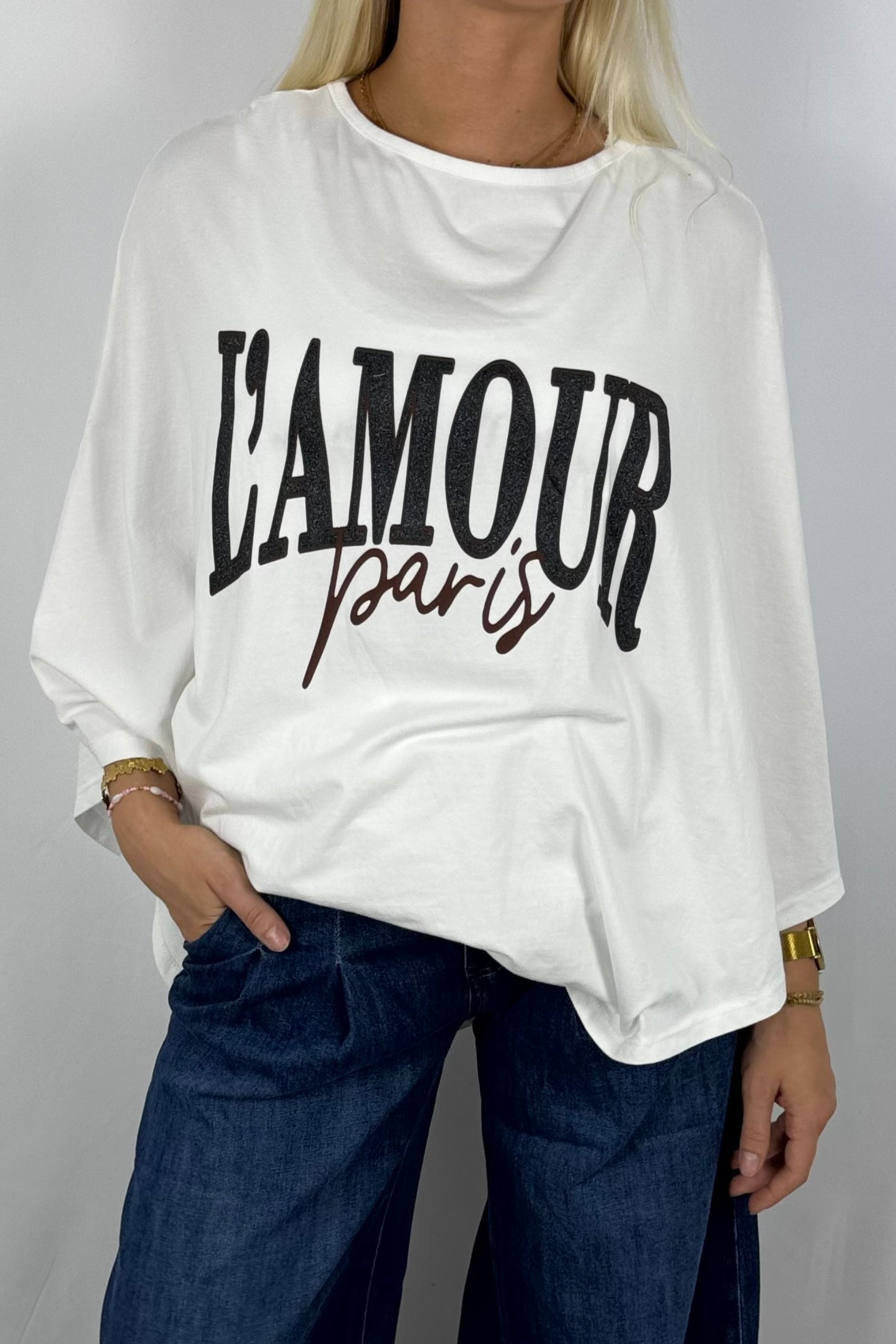 Damen Oversize Shirt „L’AMOUR Paris“-Weiß