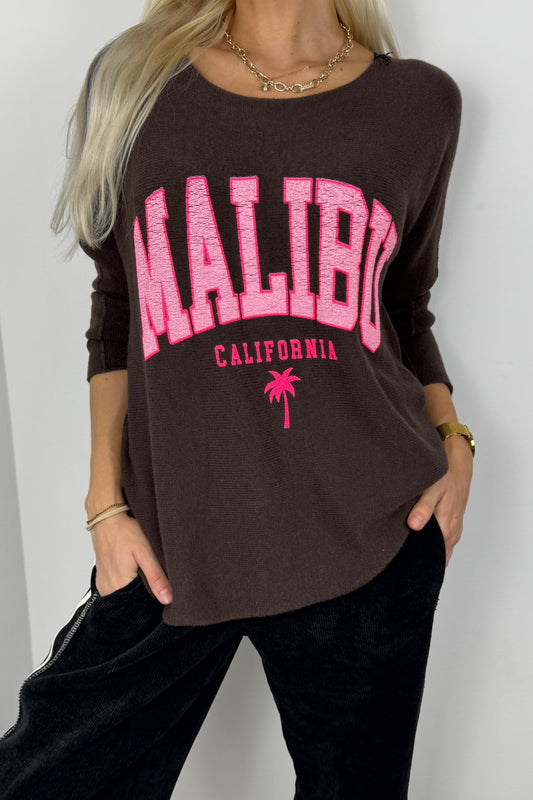 Damen Shirt mit Malibu-Print und lockerem Schnitt-Choco