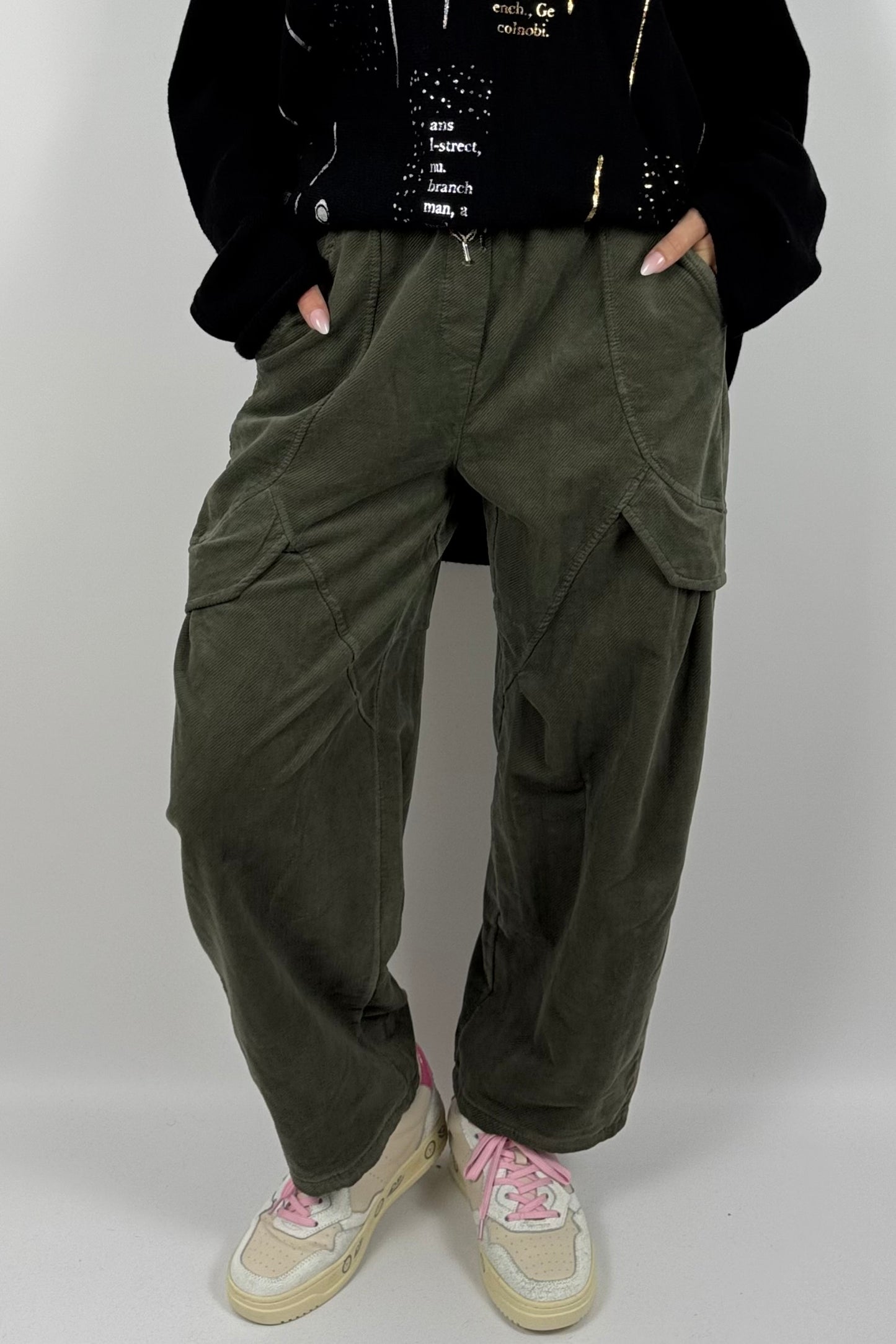 Lässige Baggy-Hose mit Cargo-Taschen-Khaki