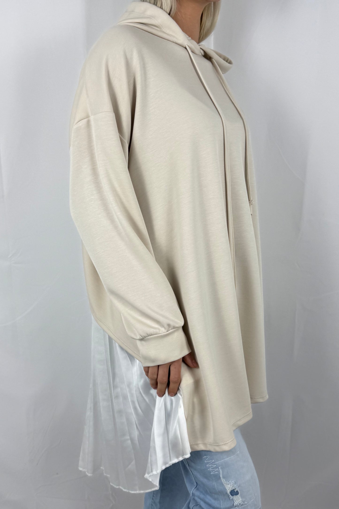 Damen Hoodie mit Plissee Einsatz-Beige