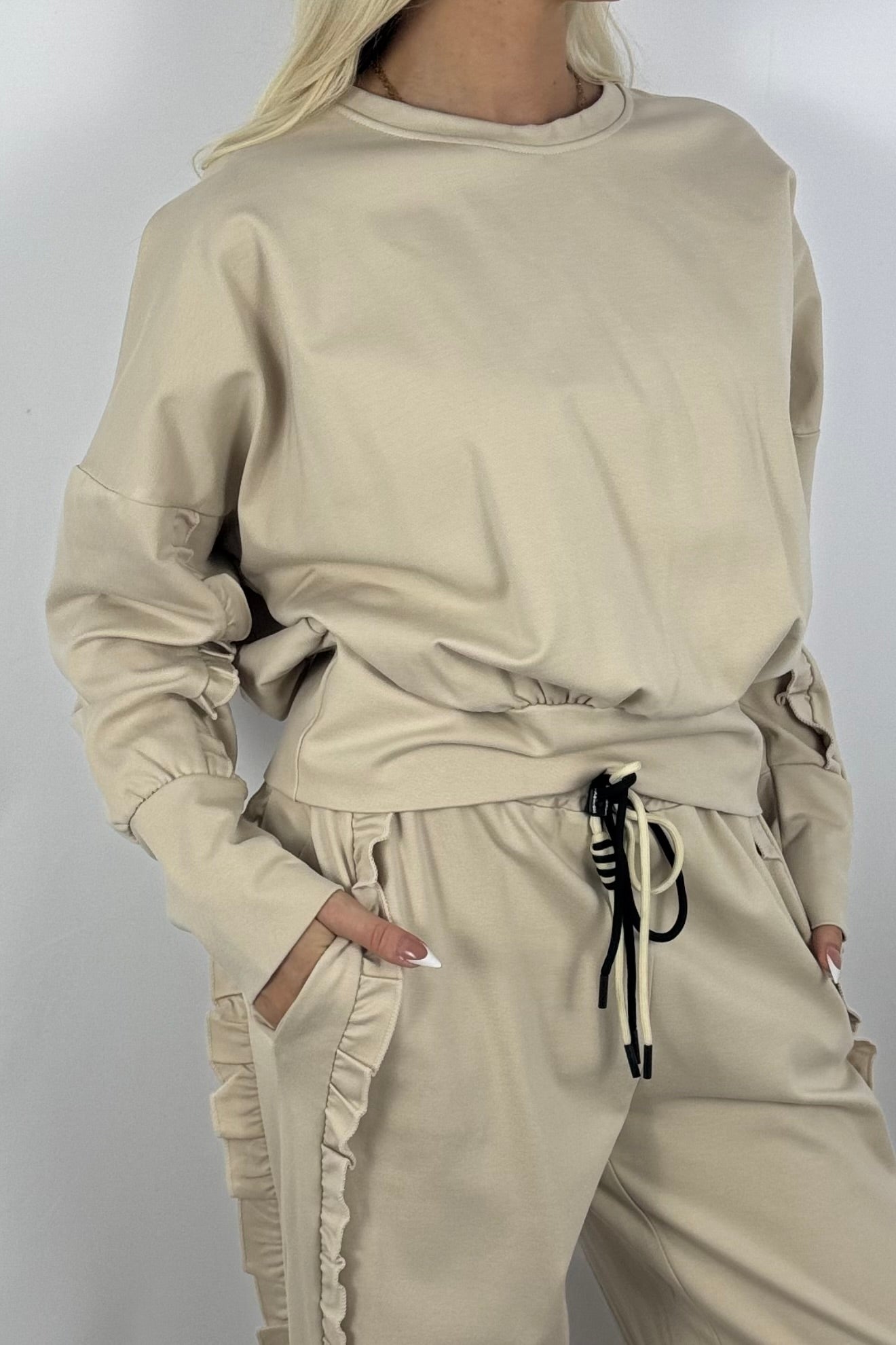 Sweatshirt mit Rüschen-Details-Beige