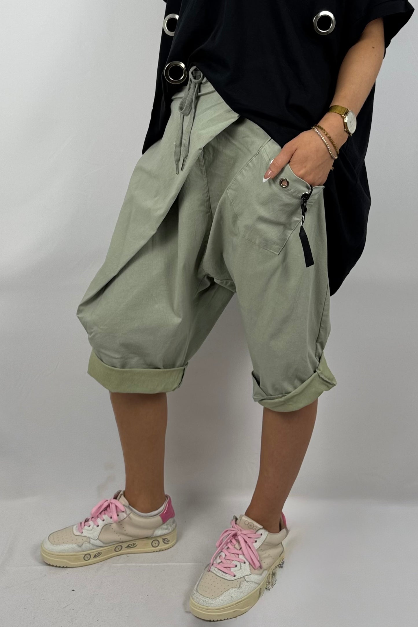Bermuda-Shorts mit elastischem Bund-Hell Khaki