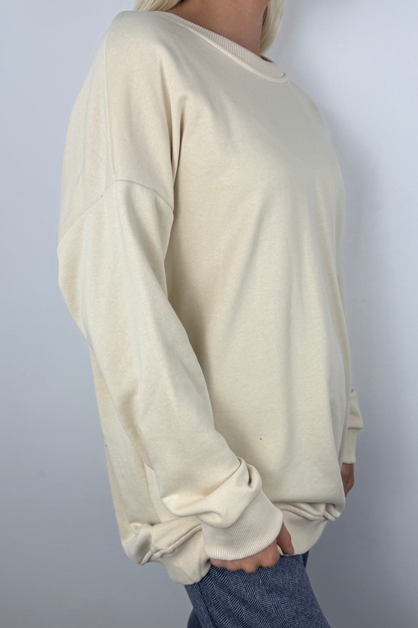 Oversized Sweatshirt mit Statement-Stickerei-Beige