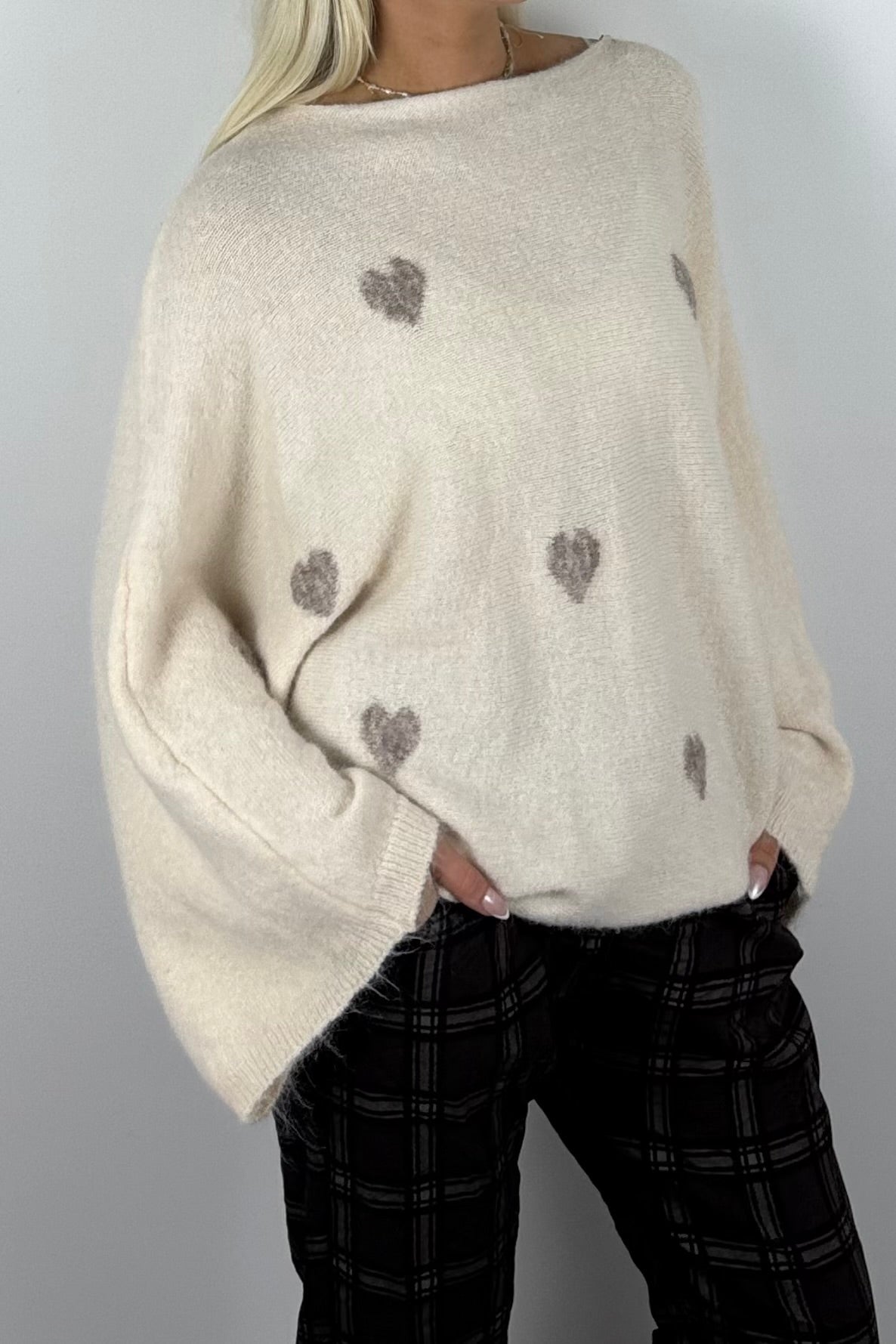 Damen Oversize-Strickpullover mit Herzmuster-Butter
