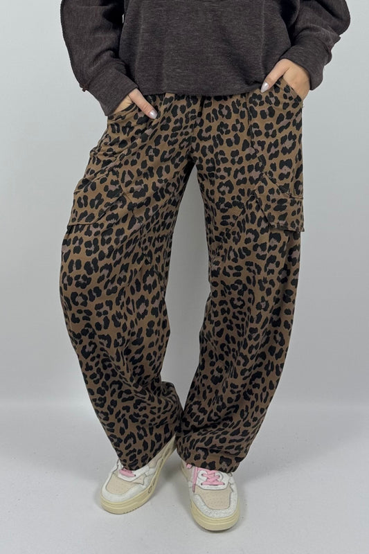 Modische Damen Cargo-Balloonhose mit Leo-Muster –Kamel