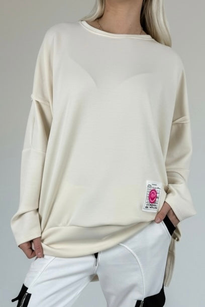 Oversize Sweatshirt mit Patch-Detail-Beige