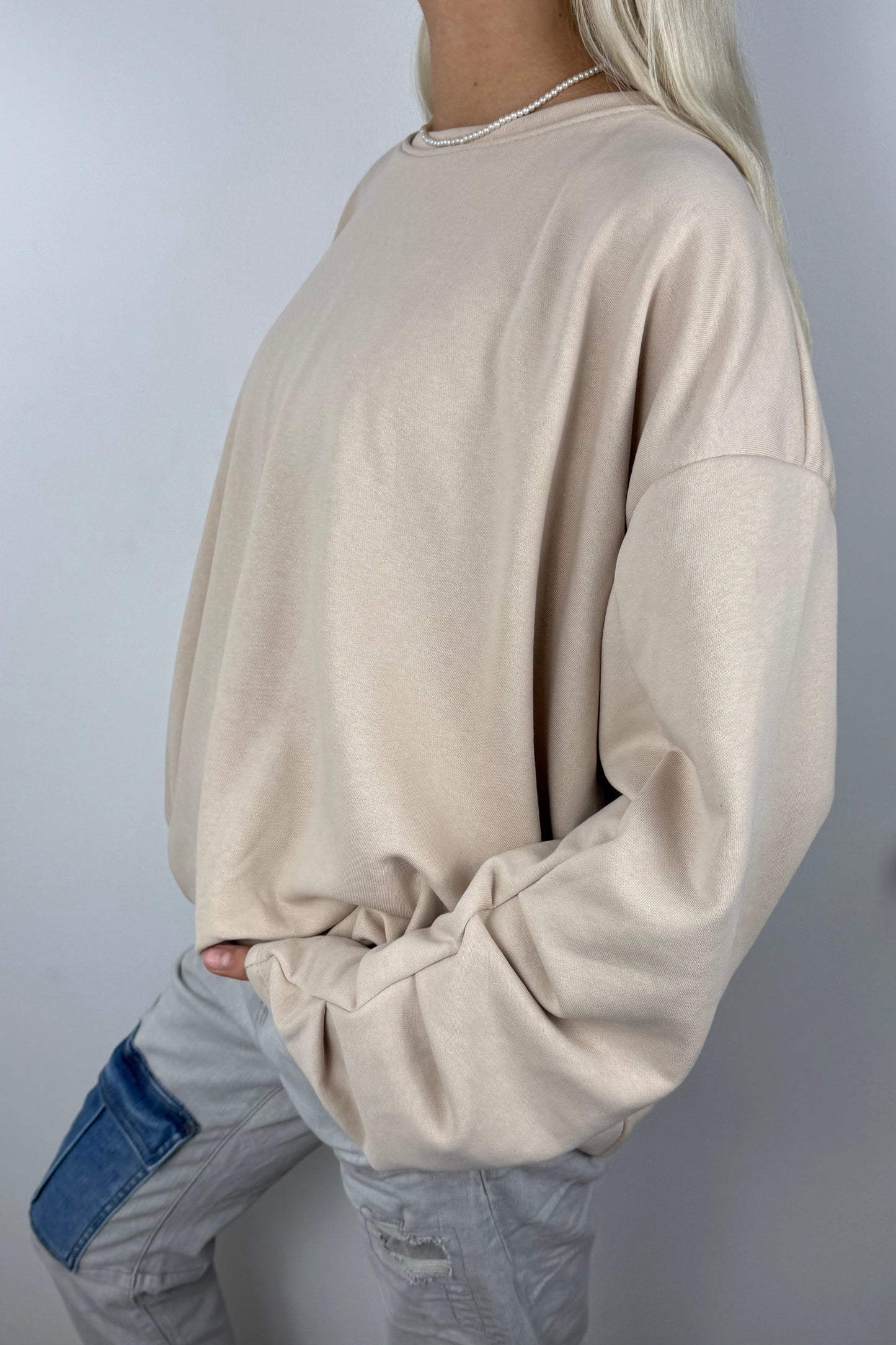 Oversize Sweatshirt mit Faltendetail –Beige