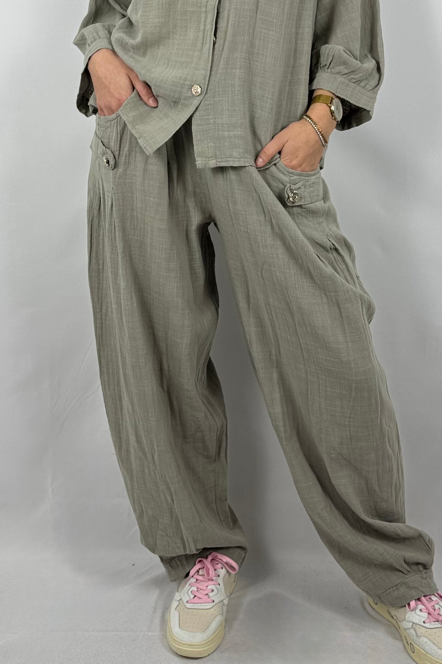 Baumwollhose mit elastischem Bund und Cargo-Taschen-Mud