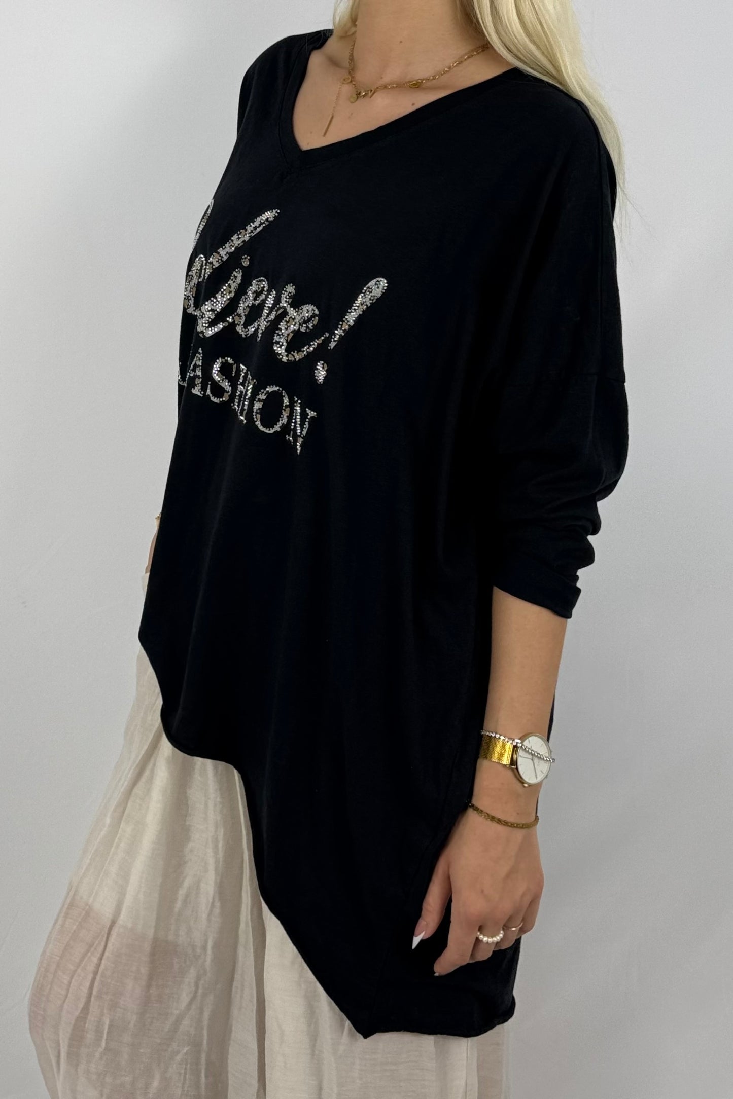 Oversize-Shirt mit Statement-Print-Schwarz