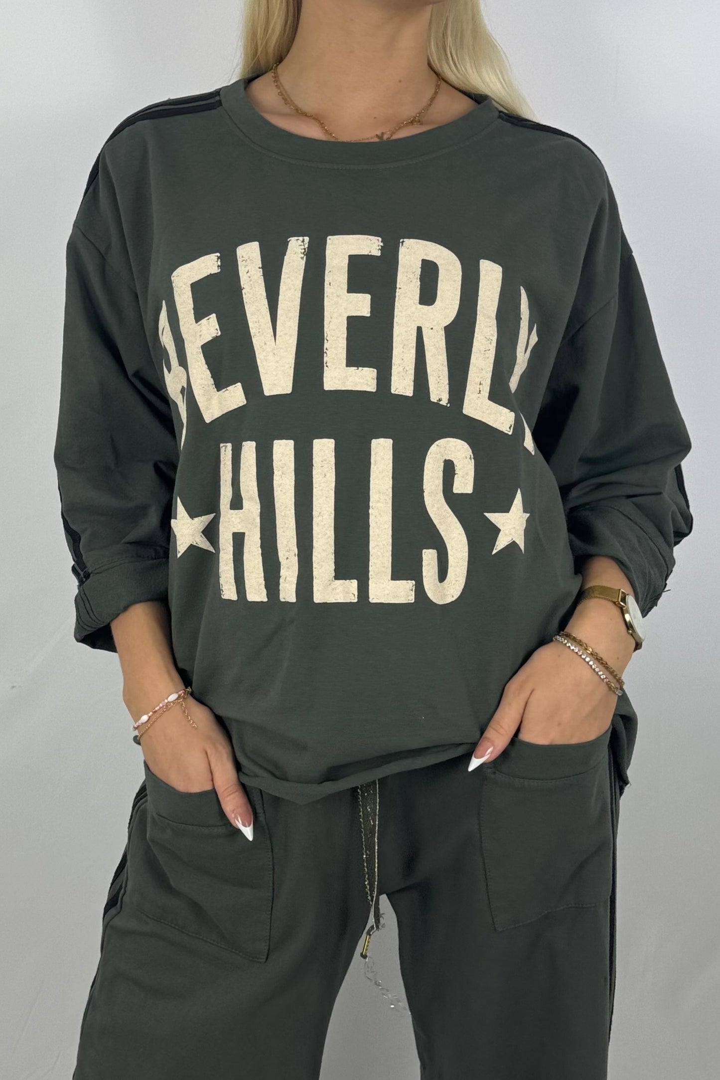 Oversize-Sweatshirt mit Statement-Print-Khaki