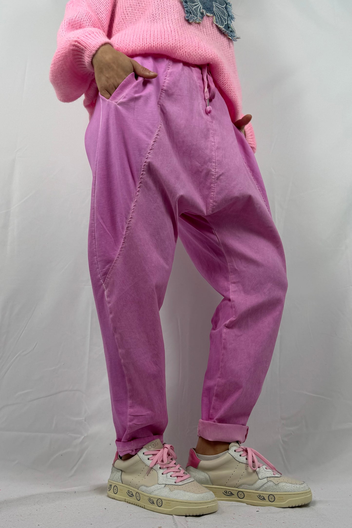 Hose mit elastischem Bund & Kordelzug-B-Pink