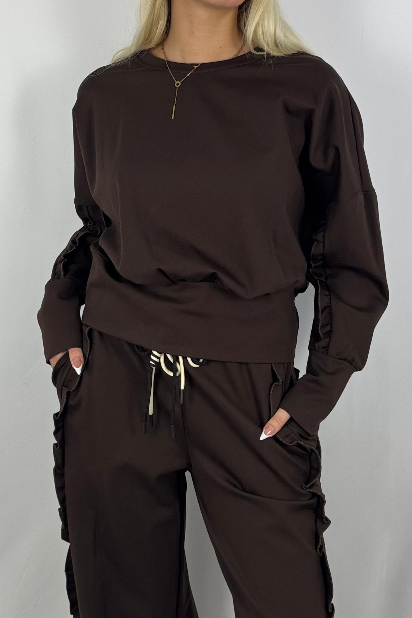 Sweatshirt mit Rüschen-Details-Schoko