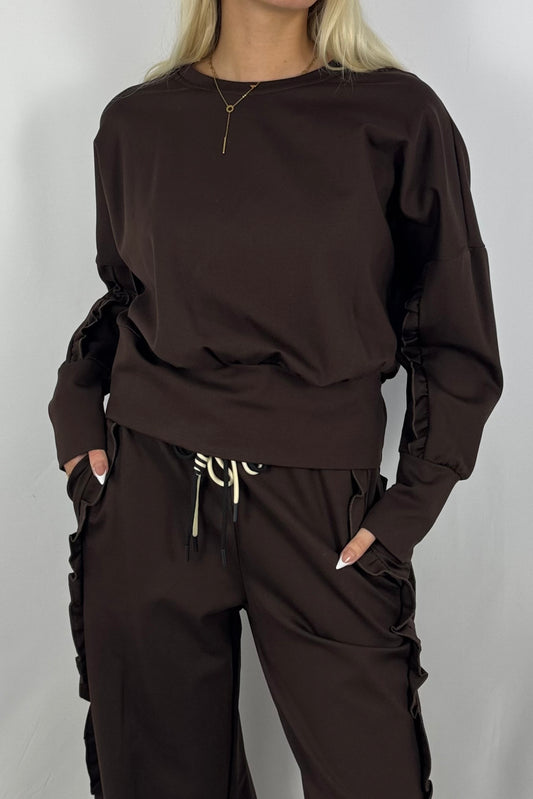 Sweatshirt mit Rüschen-Details-Schoko