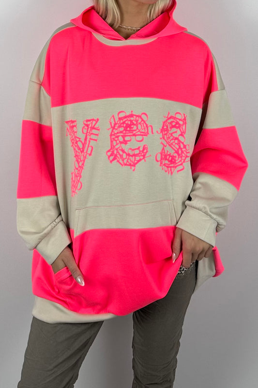 Damen Oversize-Hoodie mit Statement-Print-Neon Pink