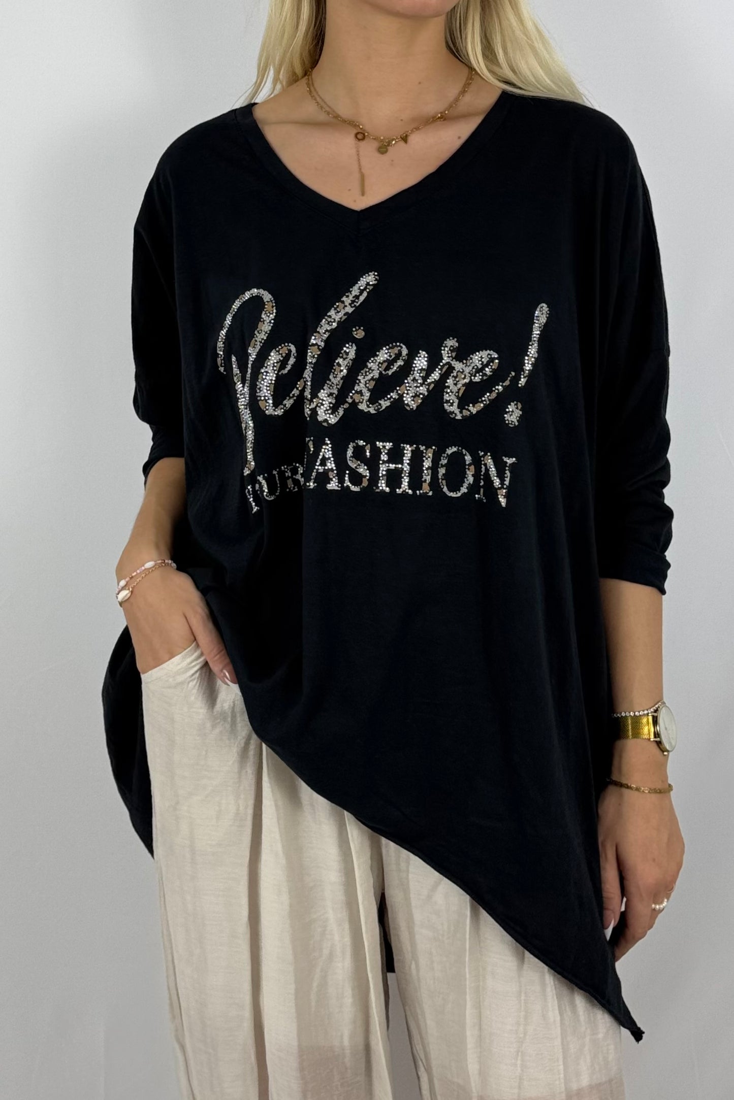 Oversize-Shirt mit Statement-Print-Schwarz