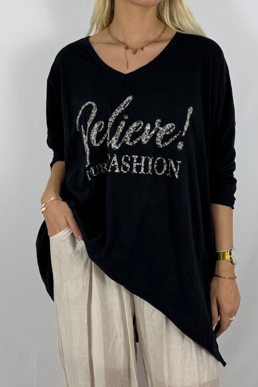 Oversize-Shirt mit Statement-Print-Schwarz