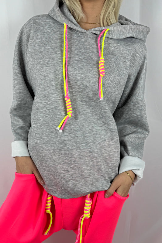 Oversize Hoodie mit Kordel-Detail –Grau