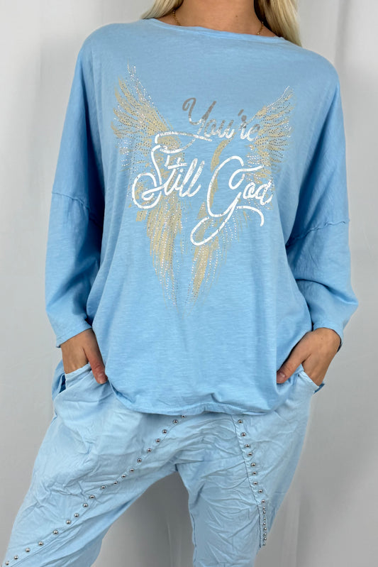 Damen Oversize Shirt mit You’re Still Good Print-Hellblau