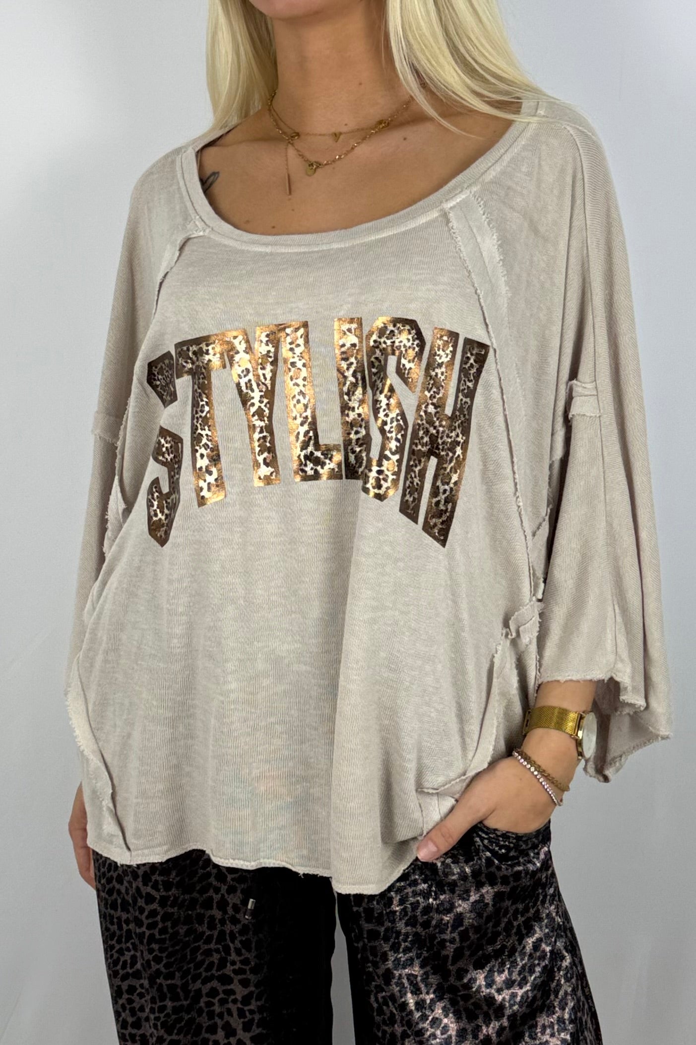 Oversize Shirt „STYLISH“ – Beige