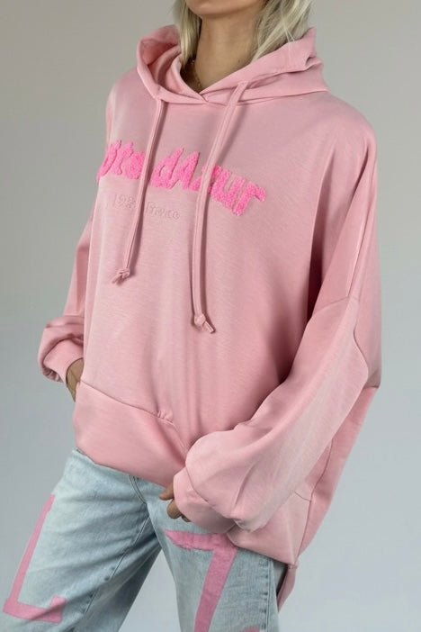 Oversize Hoodie mit Schriftzug „Côte d’Azur“-Rosa