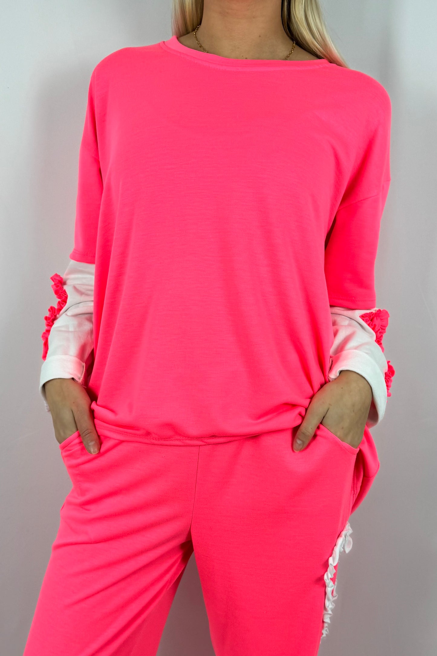 Damen Shirt mit Herz Applikation an den Ärmeln-Pink