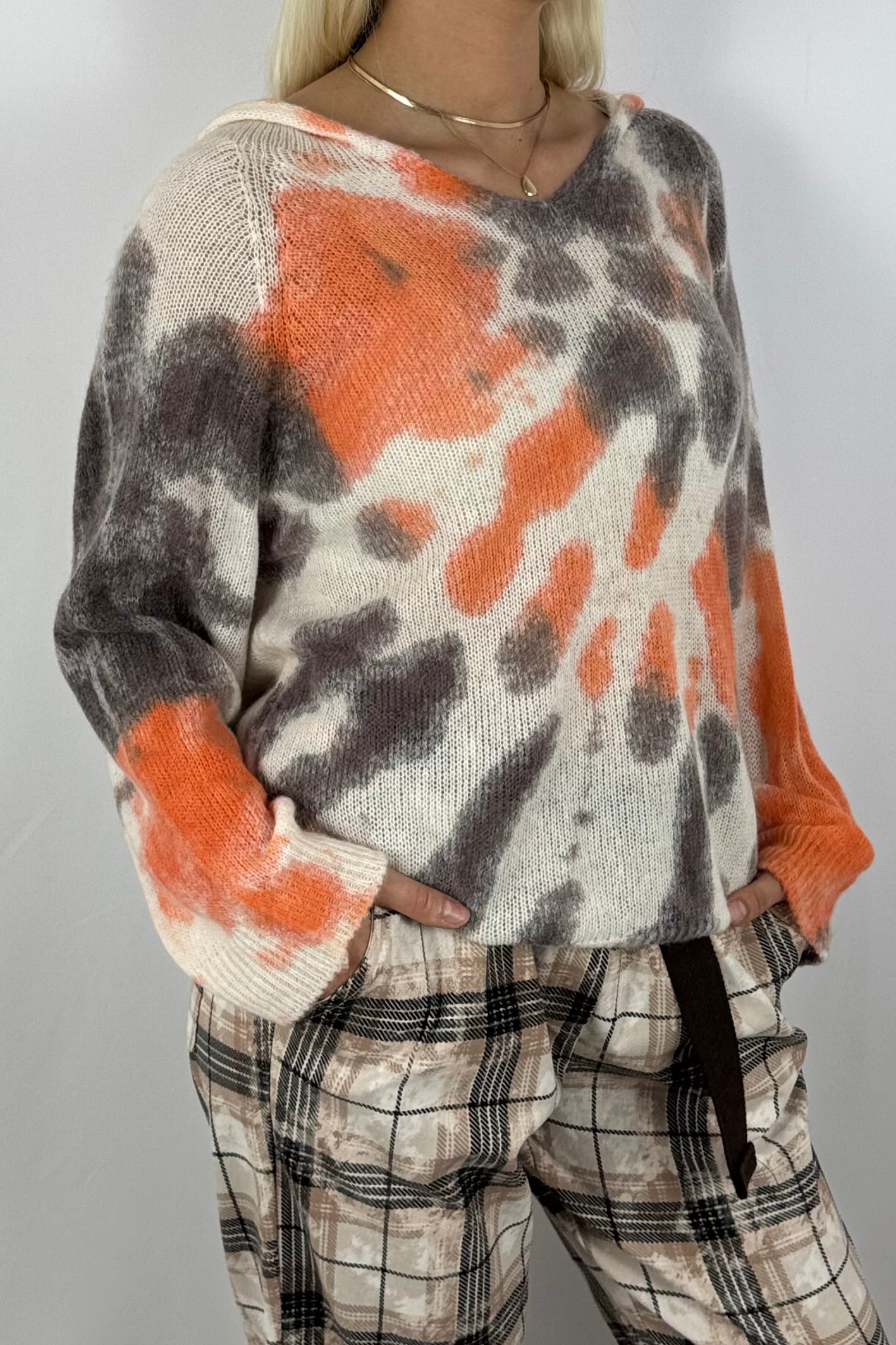 Damen Strickpullover – Weicher Farbverlauf-neon Orange