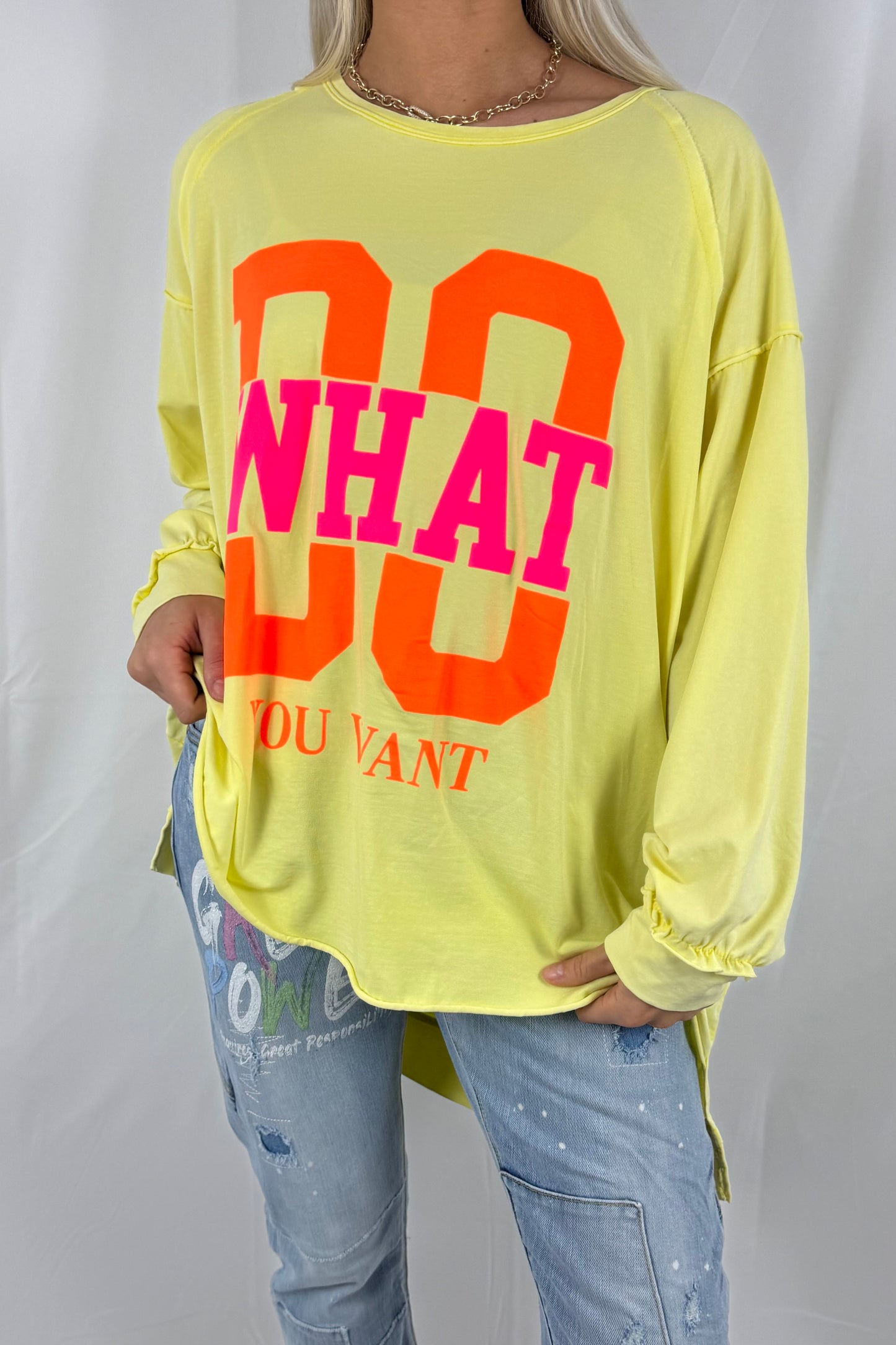 Shirt mit „DO WHAT YOU WANT“ Statement-Print- Gelb