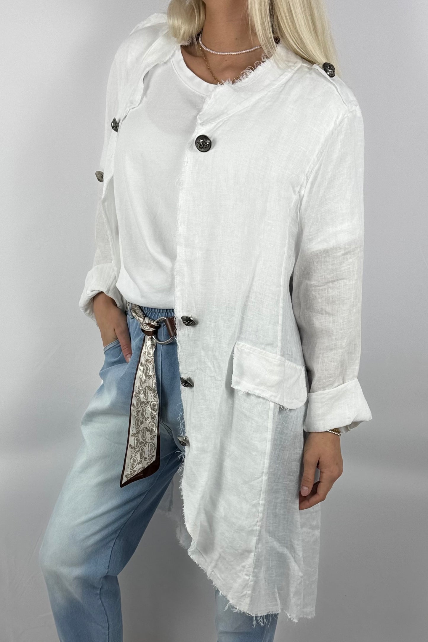 Leinenmantel „Casual Chic“ – leicht & stylisch-Weiß