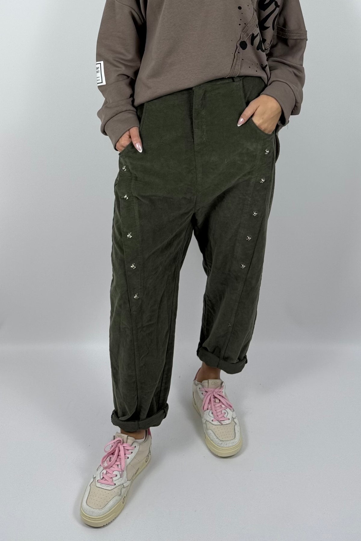 Damen Hose mit Schmuckdetails – Khaki
