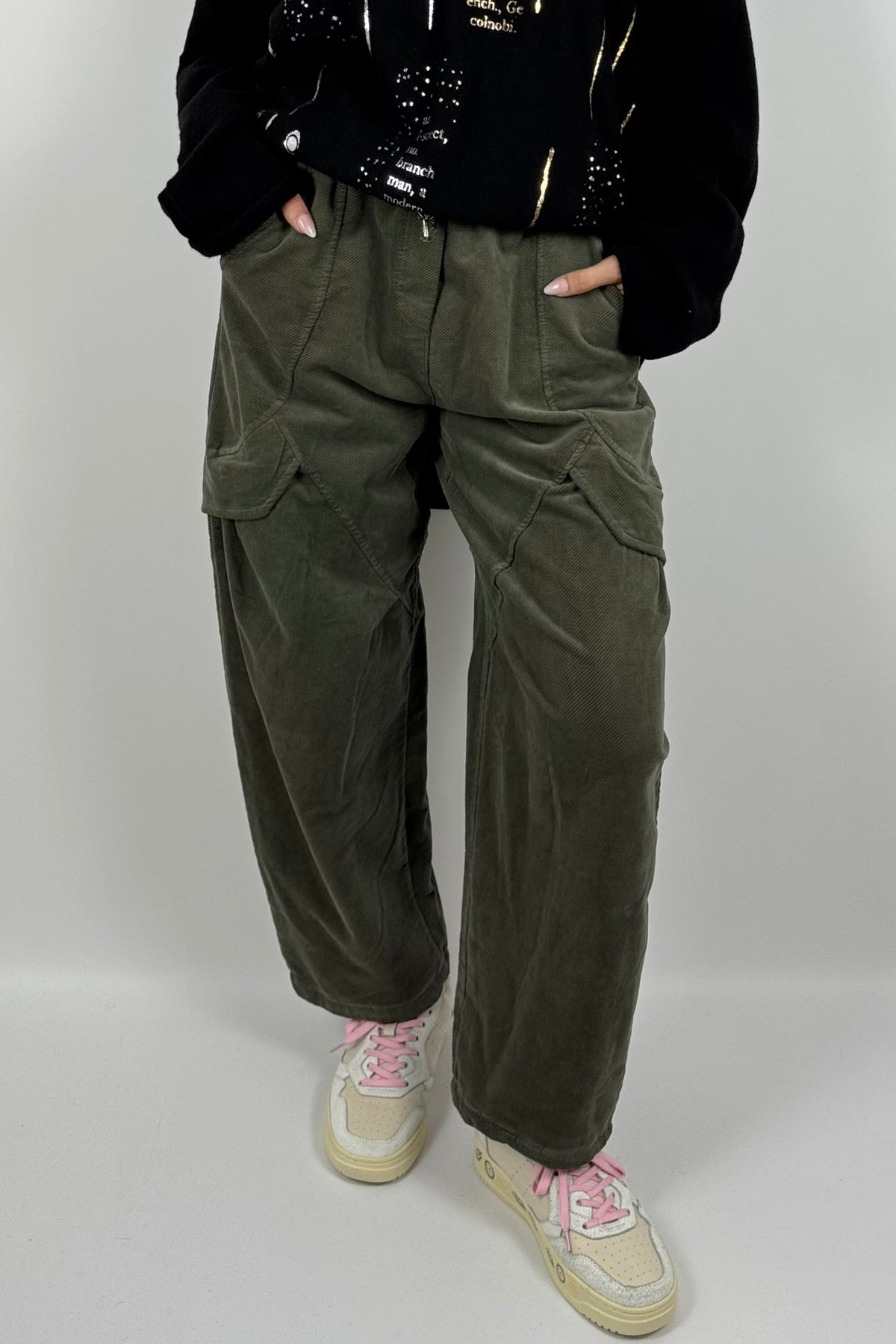 Lässige Baggy-Hose mit Cargo-Taschen-Khaki