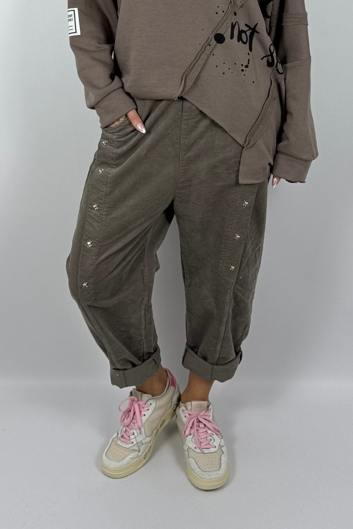 Damen Hose mit Schmuckdetails – Mud